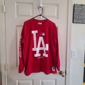 Mitchell & Ness Red LA Dodgers Long Sleeve Tee with White Logo